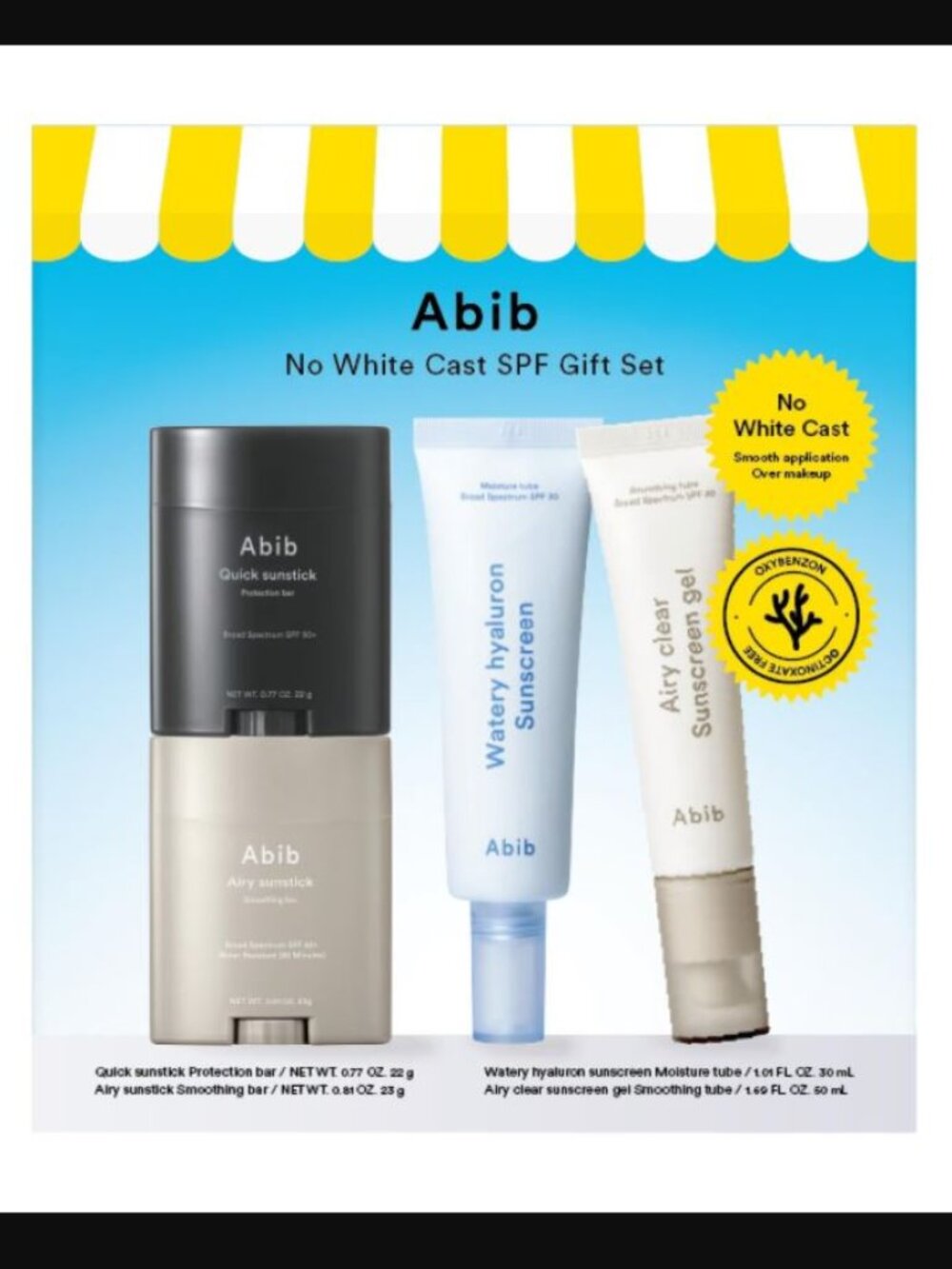 NEW Abib Sunscreen Sunstick Sungel No White Cast Full Size Gift Set 4 Pieces